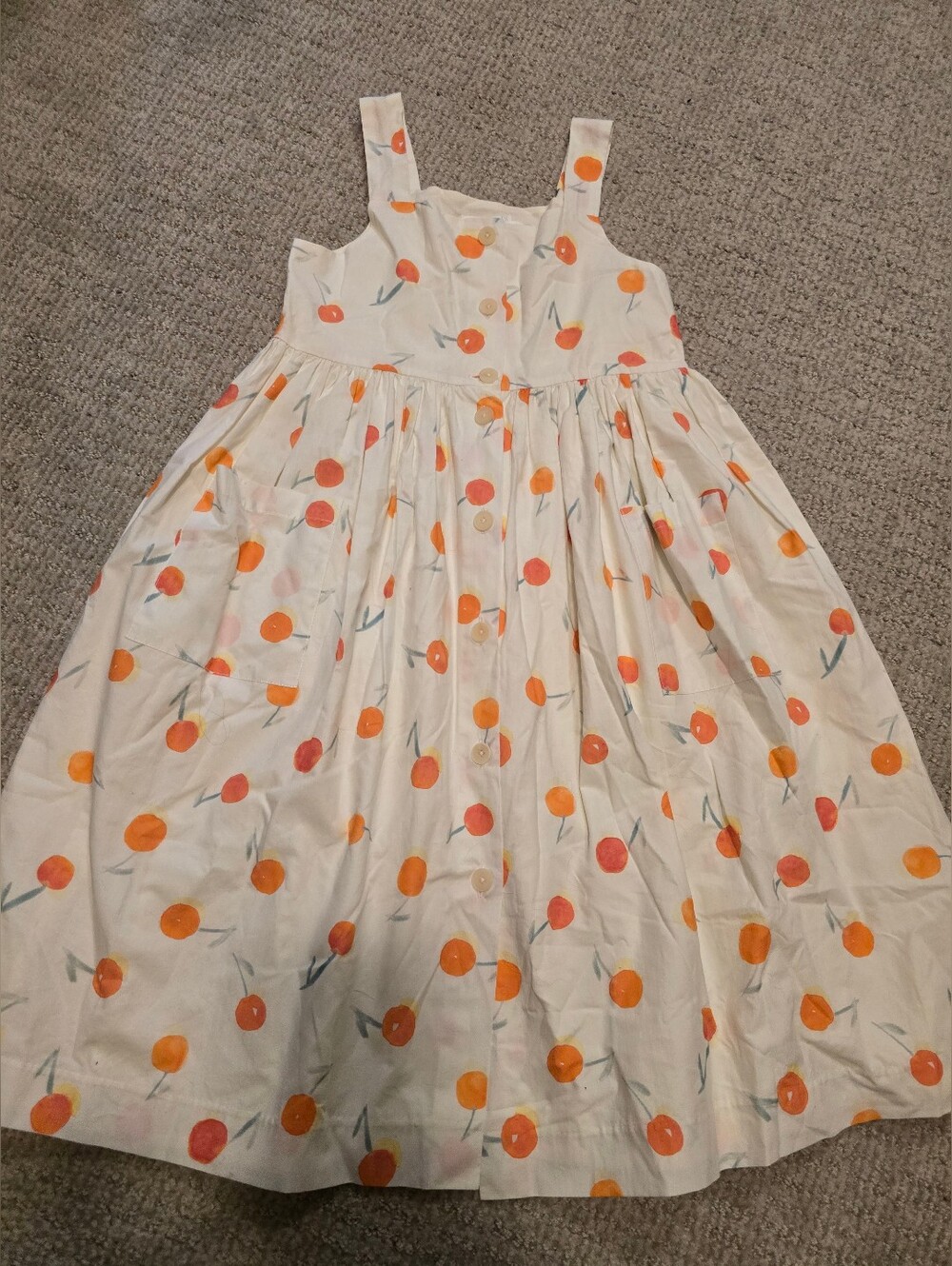 Bonpoint Girls' White Sundress with Orange Cherry Print